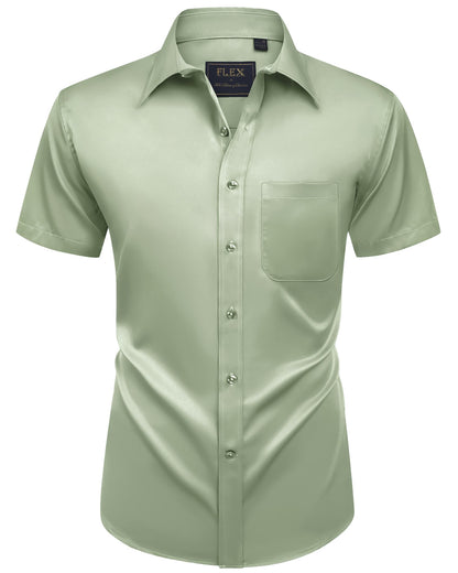 HOTAlimens & Gentle Mens Short Sleeve Dress Shirts Wrinkle Free Solid Casual Button Down Shirts with Pocket