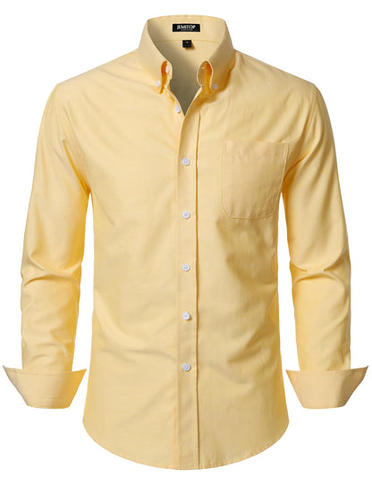 HOTJEMITOP Men's Classic Lightweight Oxford Button Down Collar Shirts Business Casual Long Sleeve Dress Shirt with Pocket