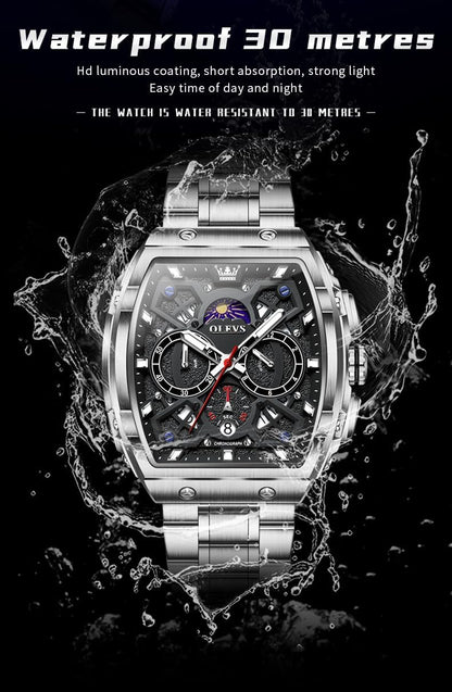 HOTOLEVS Men Watches Business Dress Chronograph Big Square Quartz Analog Male Watch Silicone Strap Waterproof Date Gift Mens Wrsit Watch Silver