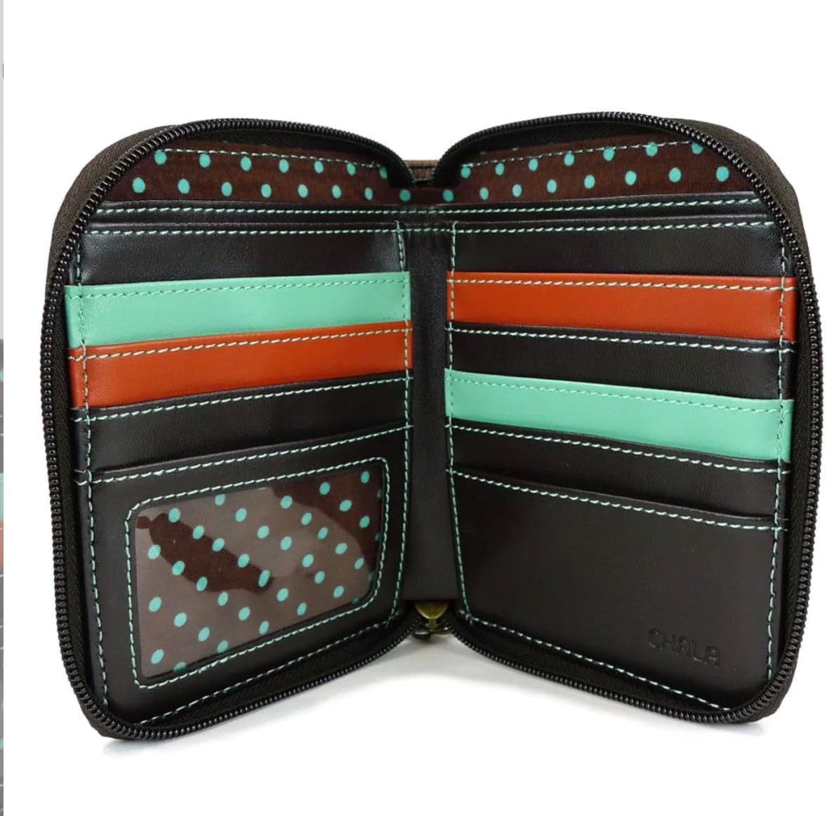 HOTCHALA Zip Around Wallet, Wristlet, 8 Credit Card Slots, Sturdy Pu Leather - Frog - Turquoise