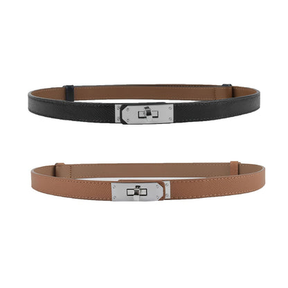 HOTFENLDY Adjustable Thin Belts For Womens Skinny Belts For Dresses Womens Solid Color Alloy Turn Lock Belts For Jeans