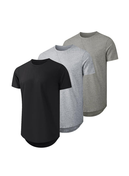 HOTJMIERR Mens 3 Pack Cotton Hipster Hip Hop Longline Crewneck T-Shirt