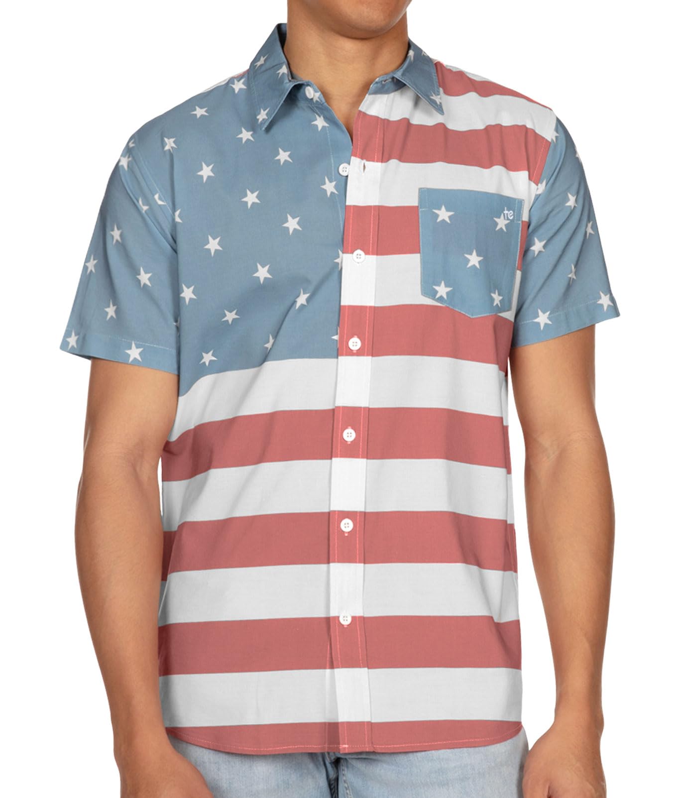 HOTTipsy Elves Patriotic Shirts for Men - USA Short Sleeve Button Up American Flag Shirts for Men for 4th of July