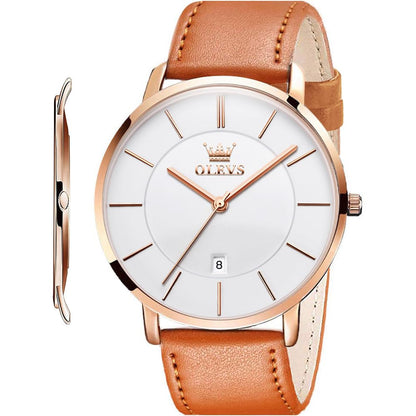 HOTOLEVS Men Leather Watches Black Ultra Thin 6.5mm Minimalist Dress Fashion Simple Casual Waterproof Date Watch for Men