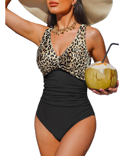 HOTWomen's Tummy Control One Piece Swimsuit Push Up Full Coverage Bathing Suit | V-Neck Twist Front, Low-Back Design, Adjustable Straps, Removable Pads, Full Coverage, Long-Torso Fit, Beach and Pool Days