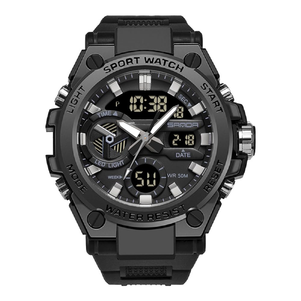 HOTKXAITO Men's Watches Sports Outdoor Waterproof Military Watch Date Multi Function Tactics LED Alarm Stopwatch