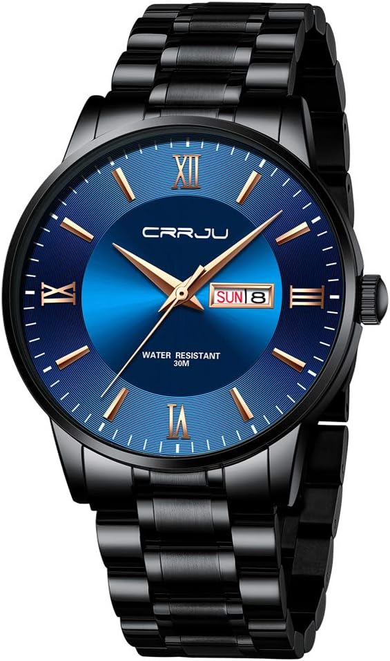 HOTCRRJU Men's Fashion Luxury Stainless Steel Watches for Men Business Auto Date Chronograph Analog Quartz Wristwatches