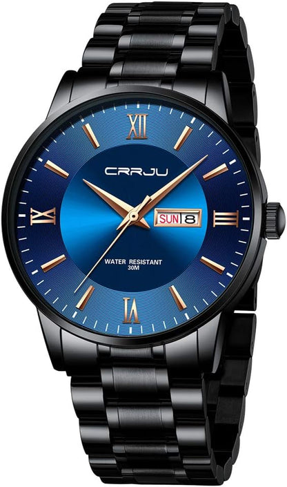 HOTCRRJU Men's Fashion Luxury Stainless Steel Watches for Men Business Auto Date Chronograph Analog Quartz Wristwatches