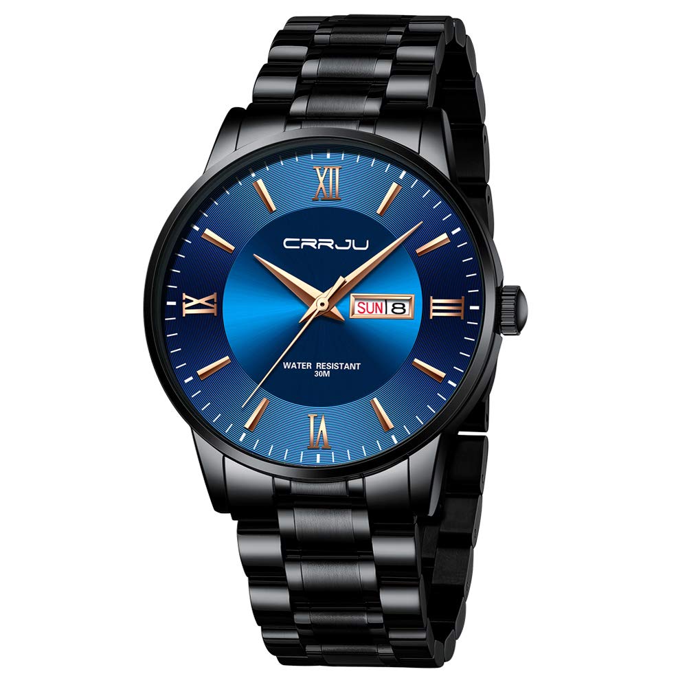 HOTCRRJU Men's Fashion Luxury Stainless Steel Watches for Men Business Auto Date Chronograph Analog Quartz Wristwatches
