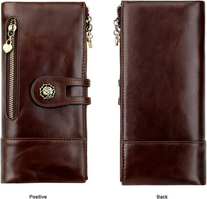 HOTWomen's RFID Blocking Wallet Soft Leather Clutch Money Ladies Purse Slim Card Holder Organizer Zip Pocket (3513-Coffee)