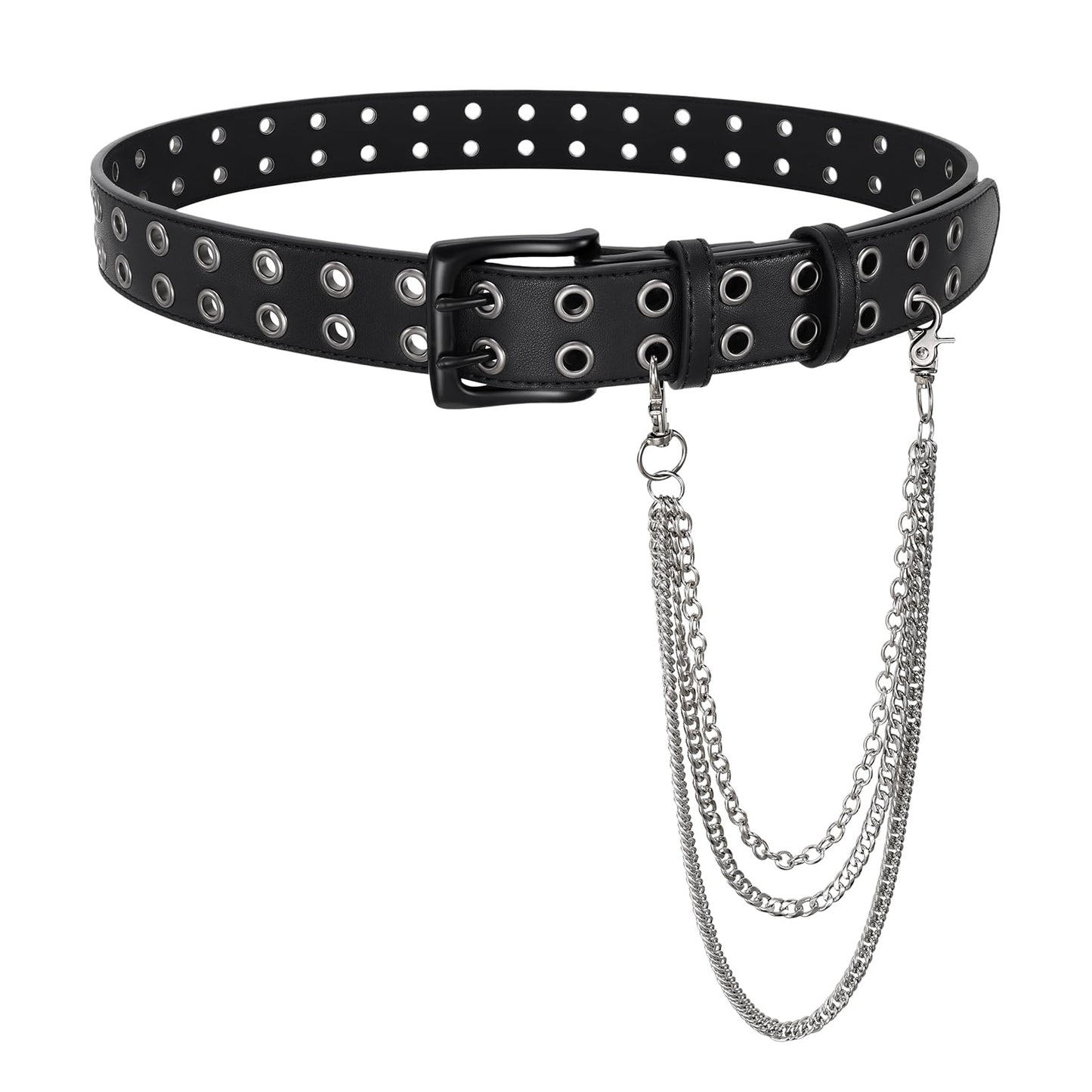 HOTBELTROAD Double Grommet Studded Belt with Detachable Chain Goth Belt for Men Women Punk Rock Metal for Jeans Pants