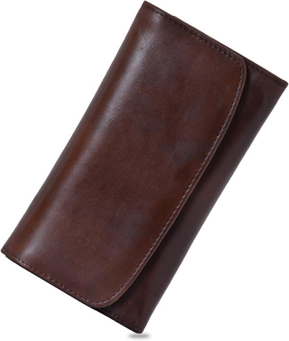 HOTGenuine Leather Wallets for Women 2024 RFID Blocking Ladies Large Trifold Slim Clutch Brown Wallet for Women - 13 Card Slots, 4 Cash Slots - Fits iPhone 14