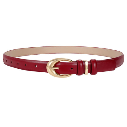 HOTTRIWORKS Women Leather Belt for Jeans Pants Fashion Ladies Skinny Faux Leather Dress belt with Gold Buckle