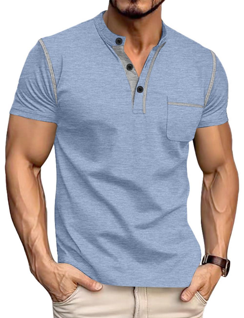 HOTMen's Henley Shirt Short Sleeve T-Shirt Casual Top Pullover Summer Lightweight Tee Shirts with Button