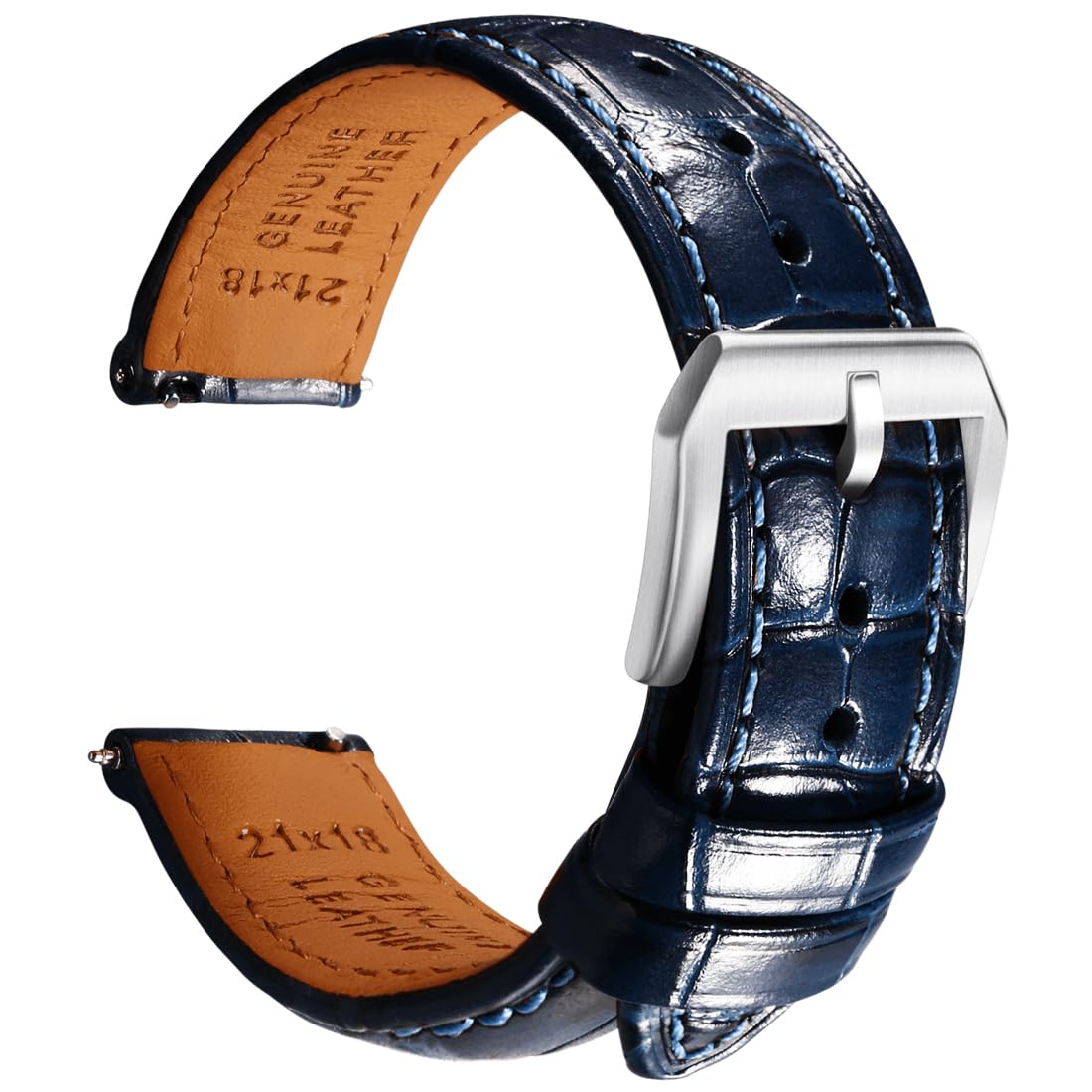 HOTREZERO Leather Watch Band for Men, Quick-Release Alligator Grain Embossed | REZERO Watch Bands Replacement | Luxury Style | 316L Stainless Steel Hardware | Curved End for Round Dial | 19/20/21/22mm