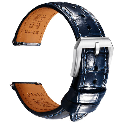 HOTREZERO Leather Watch Band for Men, Quick-Release Alligator Grain Embossed | REZERO Watch Bands Replacement | Luxury Style | 316L Stainless Steel Hardware | Curved End for Round Dial | 19/20/21/22mm