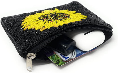 HOTSunflower Beaded Purse Pouch, Small Wallets, Beaded Coin Purse, Sunflower Gifts, Small Pouch, Birthday Gifts, Gift Card Pouch, Mother's Day Gifts
