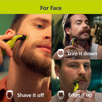 HOTPhilips Norelco for Face + Body, Electric Beard Trimmer, Shaver and Groomer, 5in1 Adjustable Comb, 1x Body Kit, Model QP2834/70, Black/Lime Green