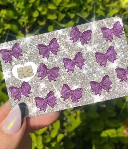 HOTExotixCard The Original Reflective Sticker Ultra Bling Debit - Credit Card Shiny Skin Removable Cover Especially Bright Back Information Card Cover Silver Heart ExotixLuv Luxury (Bow Pink Hot)