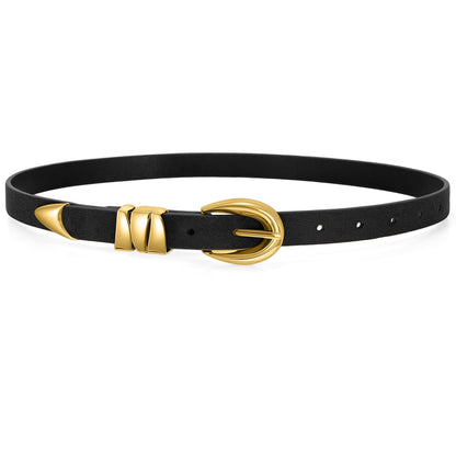 HOTWHIPPY Women Skinny Leather Belt for Jeans Pants Dresses Ladies Fashion Waist Belt with Shiny Gold Buckle