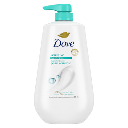 HOTDove Body Wash 3 Count Sensitive Skin For 24hr Lotion-Soft Skin Moisturizing Skin Cleanser Gentle Hypoallergenic Formula with No Sulfates No Parabens