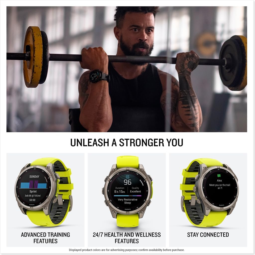 HOTGarmin fēnix® 8 – 47 mm, Solar, Sapphire, Premium Multisport GPS Smartwatch, Long-Lasting Battery Life, Dive-Rated, Built-in LED Flashlight, Titanium with Amp Yellow/Graphite Band | 47mm Sapphire Solar Multisport GPS, Titanium Case, Built-in LED Flashl