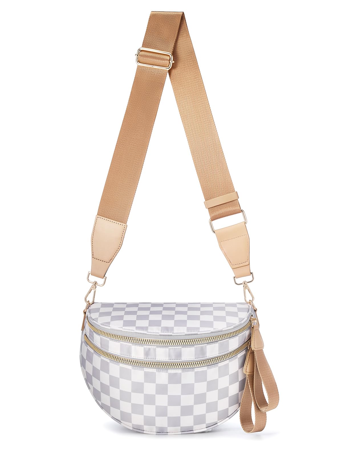 HOTBlack and White Checkered Crossbody Bag Bum Bag for Women,Spacious Checkered Purse Fanny Packs Belt Bag