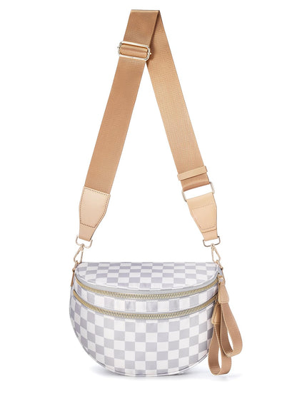 HOTBlack and White Checkered Crossbody Bag Bum Bag for Women,Spacious Checkered Purse Fanny Packs Belt Bag