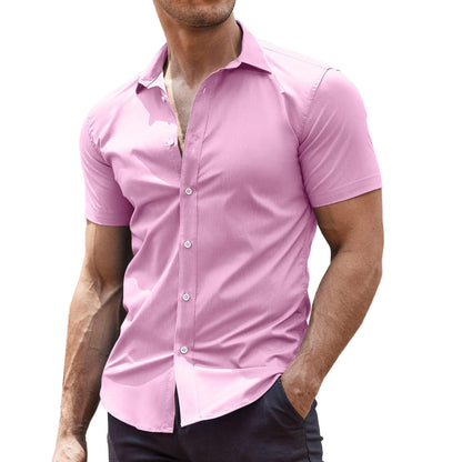 HOTCOOFANDY Men's Muscle Fit Dress Shirts Wrinkle-Free Short Sleeve Casual Button Down Shirt
