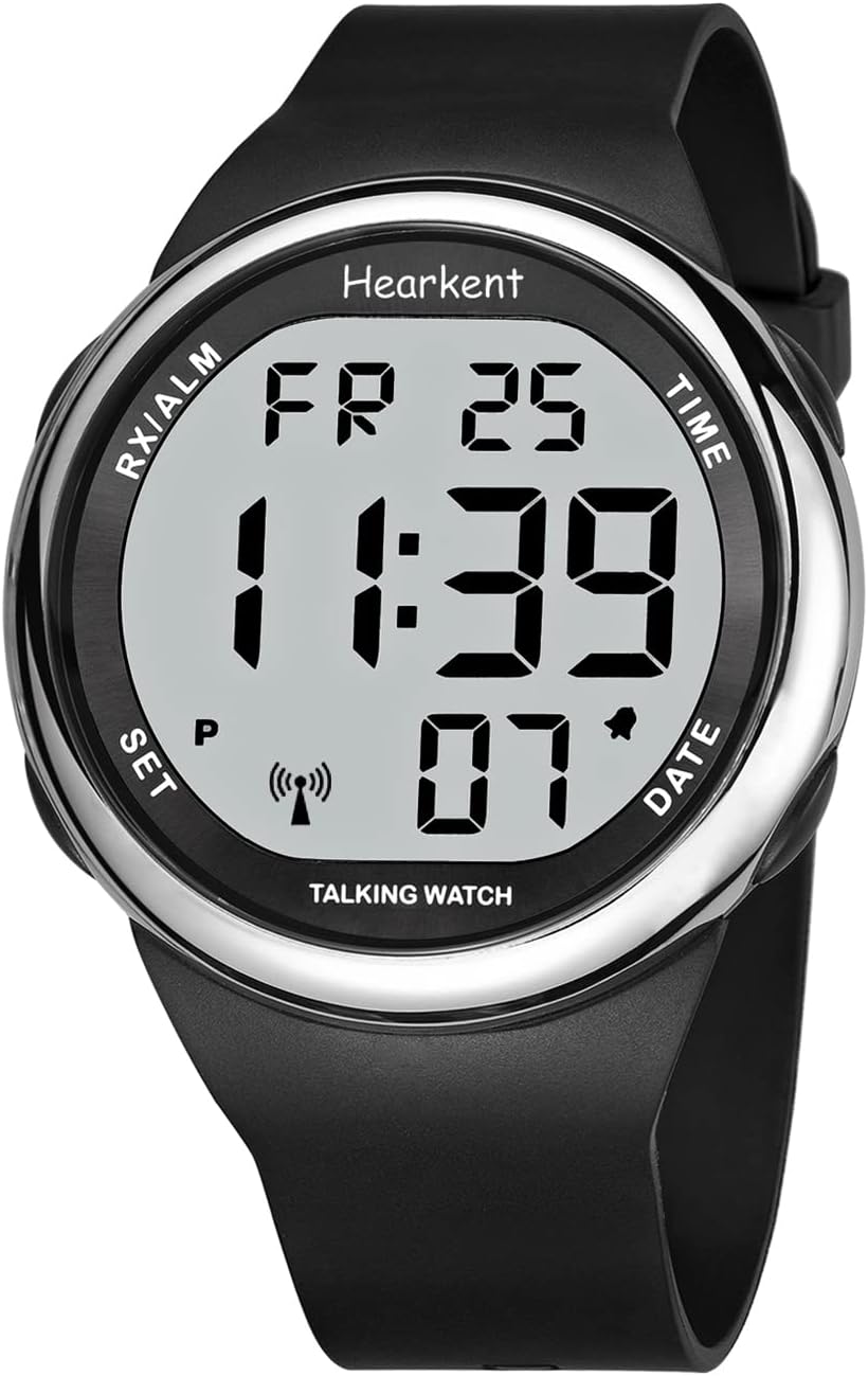 HOTHearkent Atomic Talking Watch Sets Itself for Visually impaired or Seniors LCD Big Number Easy-to-Read Talking Watch for Elderly