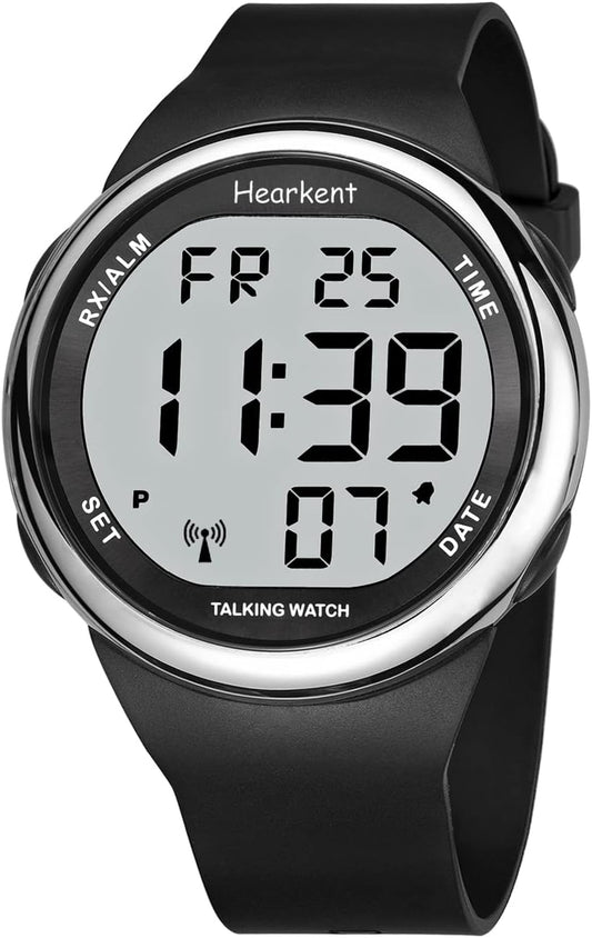 HOTHearkent Atomic Talking Watch Sets Itself for Visually impaired or Seniors LCD Big Number Easy-to-Read Talking Watch for Elderly