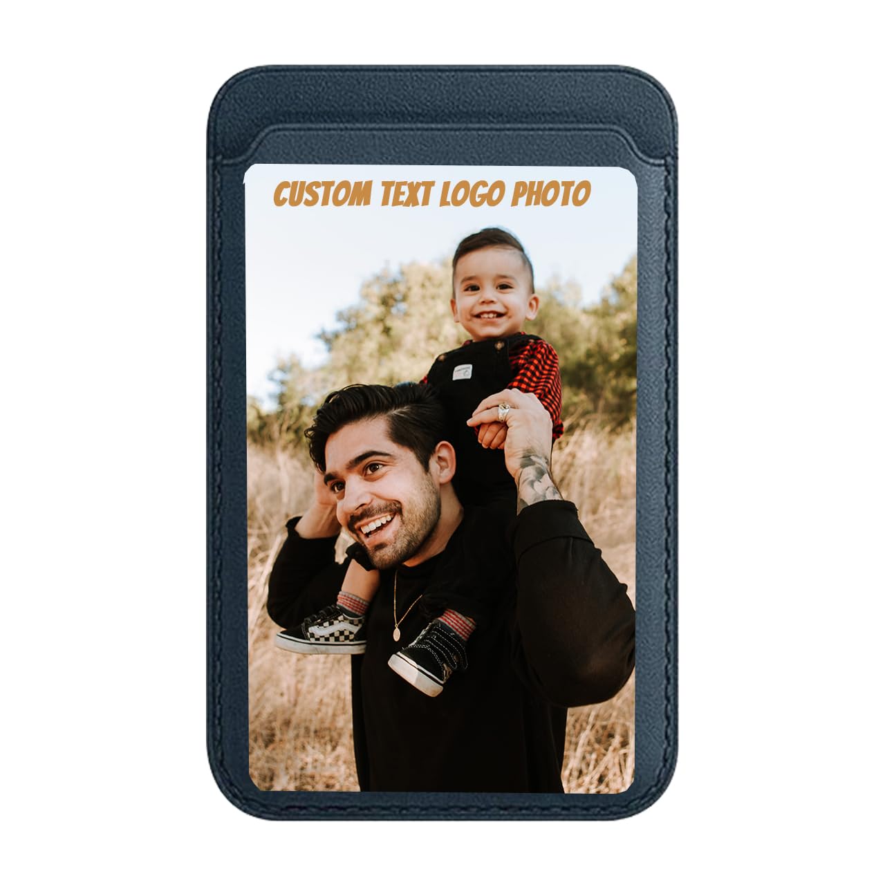 HOTCustom Leather Wallet for iPhone 16/15/14/13/12 Pro/Max/Plus/Mini Phone & Magnetic Case, Customizable Photo Text Words DIY Gift for Mens Ladies,RFID Card Holder with MagSafe Magnet Closure,Navy