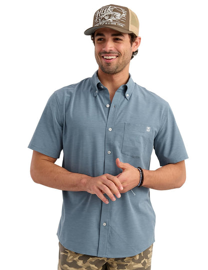HOTHUK Men's Kona Solid Short Sleeve Fishing Button Down Shirt