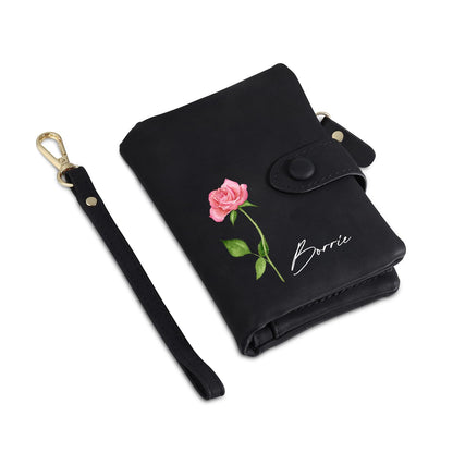 HOTMother’s Day Gift for Mom - Personalized Women's Wallet with Custom Name & Floral Initial - Soft Suede RFID Blocking Wallet Zipper Pocket (Grey)