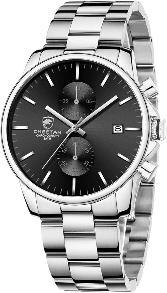 HOTGOLDEN HOUR Fashion Business Mens Watches with Stainless Steel Waterproof Chronograph Quartz Watch for Men, Auto Date