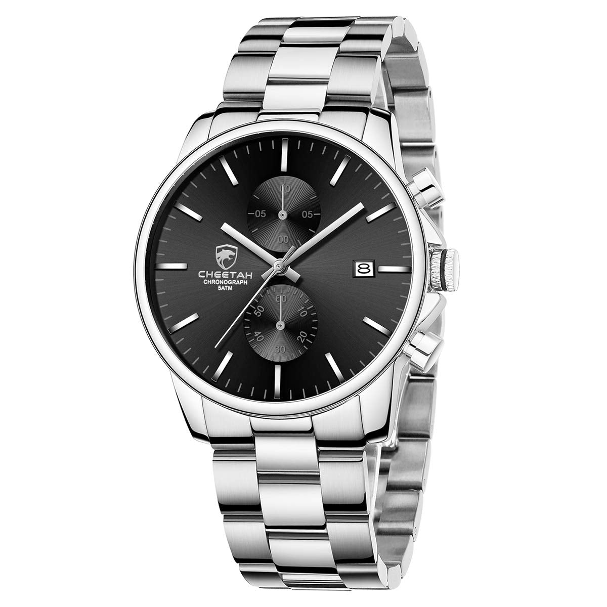 HOTGOLDEN HOUR Fashion Business Mens Watches with Stainless Steel Waterproof Chronograph Quartz Watch for Men, Auto Date