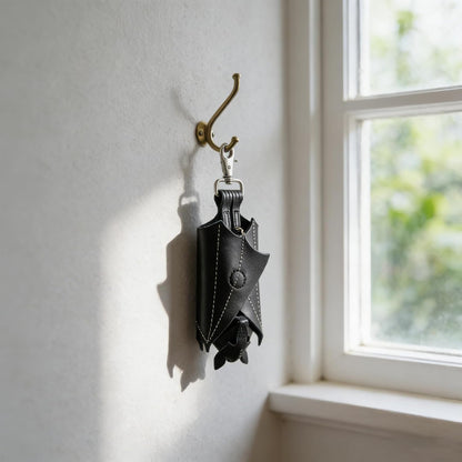 HOTLeather Suede Bat Keychain Wallet, Hand-Sewn Gothic Zippered Keychain Wallet with Wings, Upside-Down Hanging Pouch for Bags & Belts, Unique Gift for Women & Men (1)