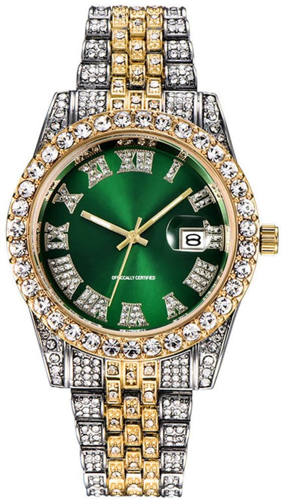 HOTHip Hop Watches for Men Iced-Out Bling Diamond Luxury Quartz Watches with Date