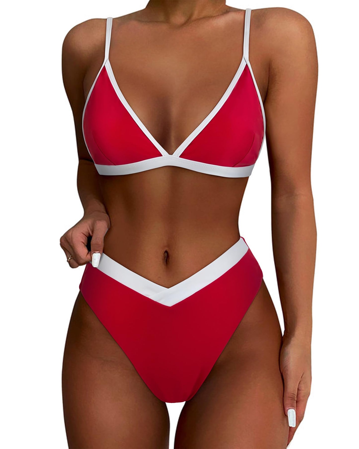 HOTSUUKSESS Women Triangle High Cut Bikini Sets Sexy High Waisted 2 Piece Swimsuit
