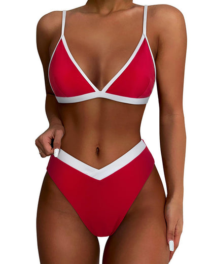 HOTSUUKSESS Women Triangle High Cut Bikini Sets Sexy High Waisted 2 Piece Swimsuit