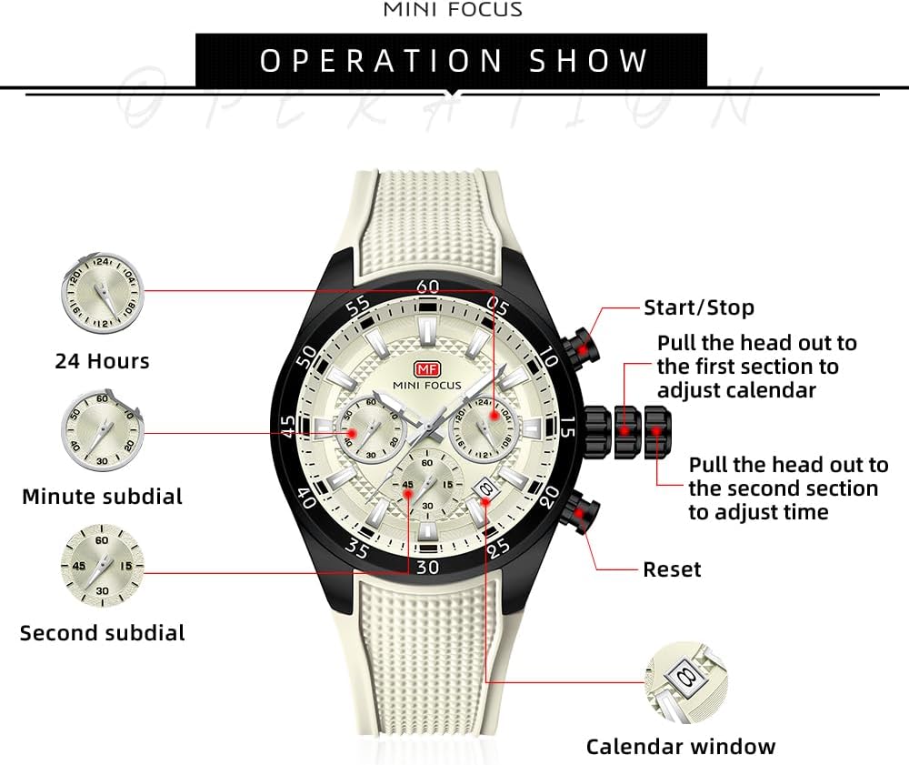 HOTMINI Focus Men Watches Unique Casual Wristwatch (Chronograph/Waterproof/Luminous/Calendar/24 Hours) Silicon Band Fashion Watches for Men
