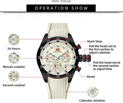 HOTMINI Focus Men Watches Unique Casual Wristwatch (Chronograph/Waterproof/Luminous/Calendar/24 Hours) Silicon Band Fashion Watches for Men