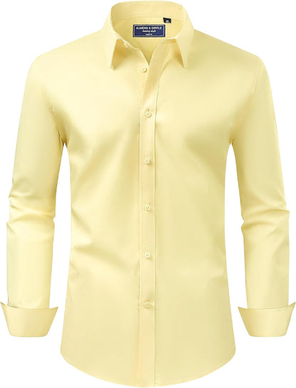 HOTAlimens & Gentle Men's Dress Shirt Regular Fit Stretch Stain Shield Long Sleeve Solid Business Wedding Button Down Shirts