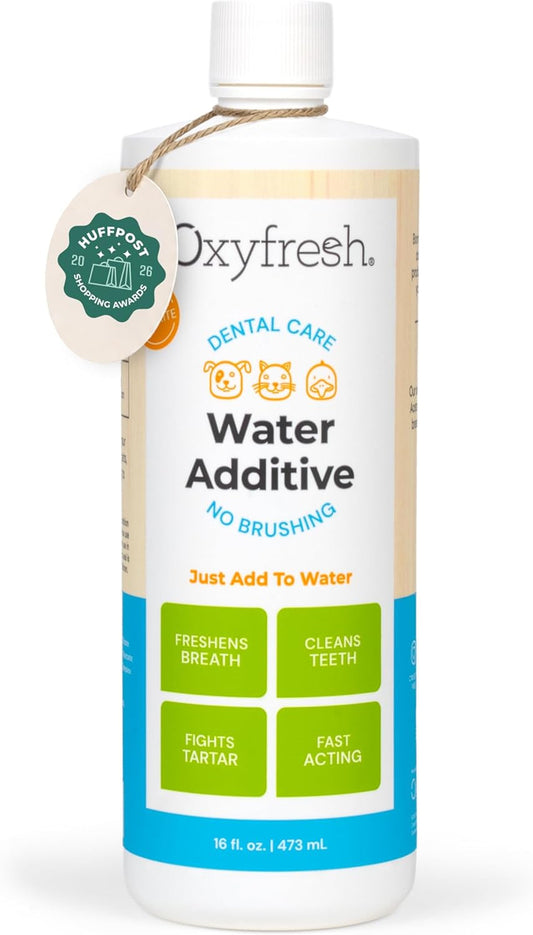 HOTOxyfresh Premium Pet Dental Care Solution Pet Water Additive: Best Way to Eliminate Bad Dog Breath and Cat Bad Breath - Fights Tartar & Plaque - So Easy, Just Add to Water! Vet Recommended 16 oz.
