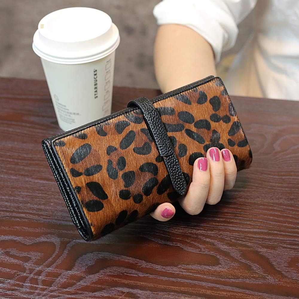 HOTHANSOMFY 2021 New Horsehair Leather Wallet Women Long Leopard Print Coin Purse Drawstring Card Slot Large Capacity Wallets (Leopard)
