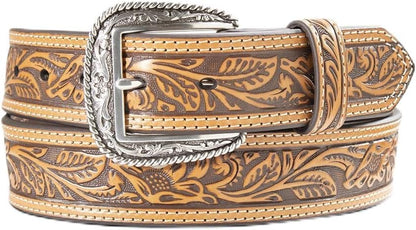 HOTARIAT Men's Leather Floral Embossed Belt