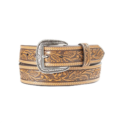 HOTARIAT Men's Leather Floral Embossed Belt