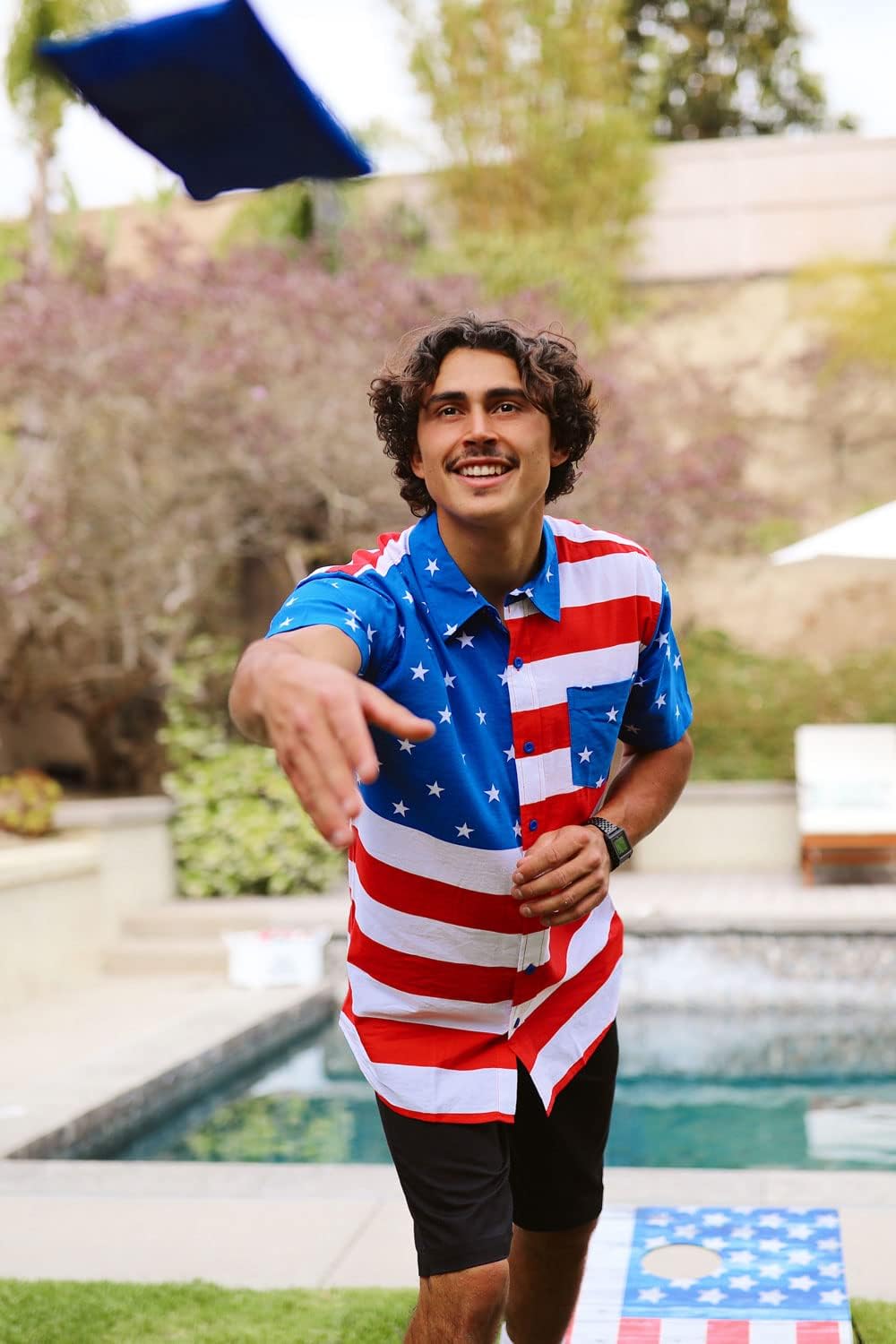 HOTTipsy Elves Patriotic Shirts for Men - USA Short Sleeve Button Up American Flag Shirts for Men for 4th of July