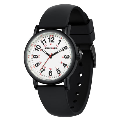 HOTGOLDEN HOUR Waterproof Nurse Watch for Medical Professionals, Students Women Men - Military Time Luminouse Easy Read Dial, 24 Hour with Second Hand, Colorful Silicone Band