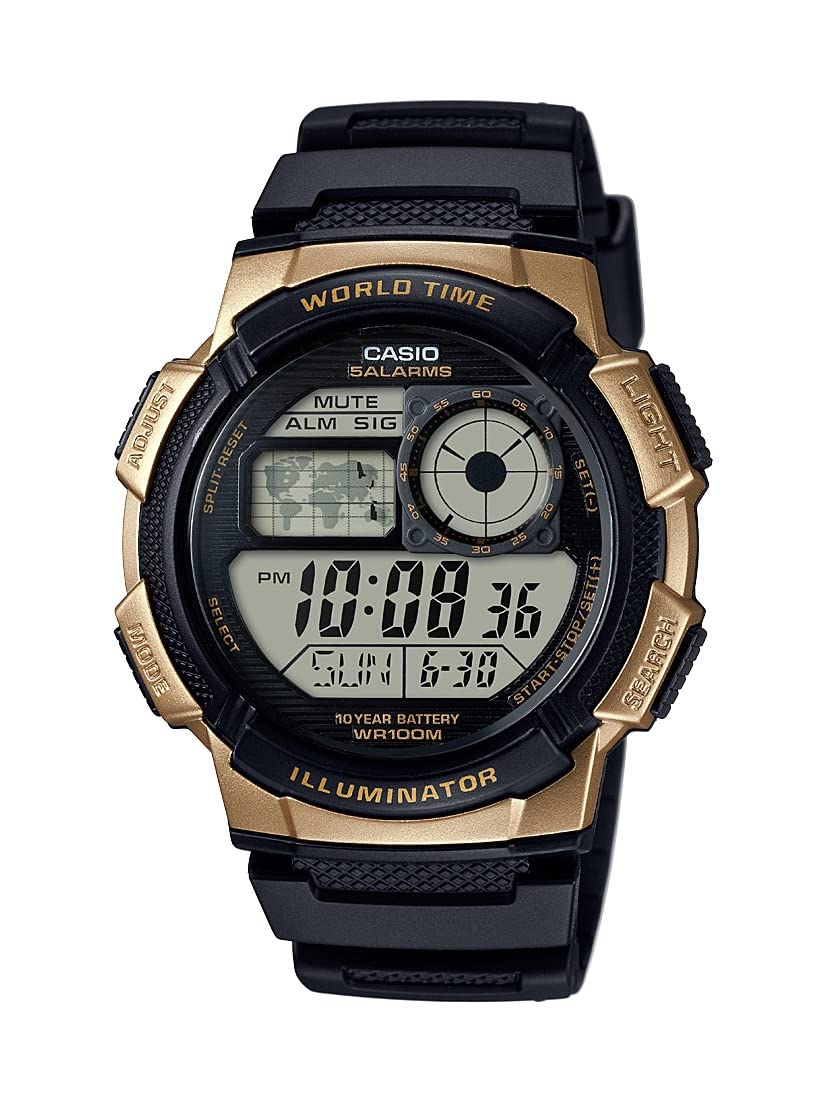 HOTCasio AE1000W Series | Men’s Digital Watch | 100M WR | Multi Alarms | 100 SEC Stopwatch | Countdown Timer | World Map for World Time | LED Light | LC Analog Display | 10 Year Battery